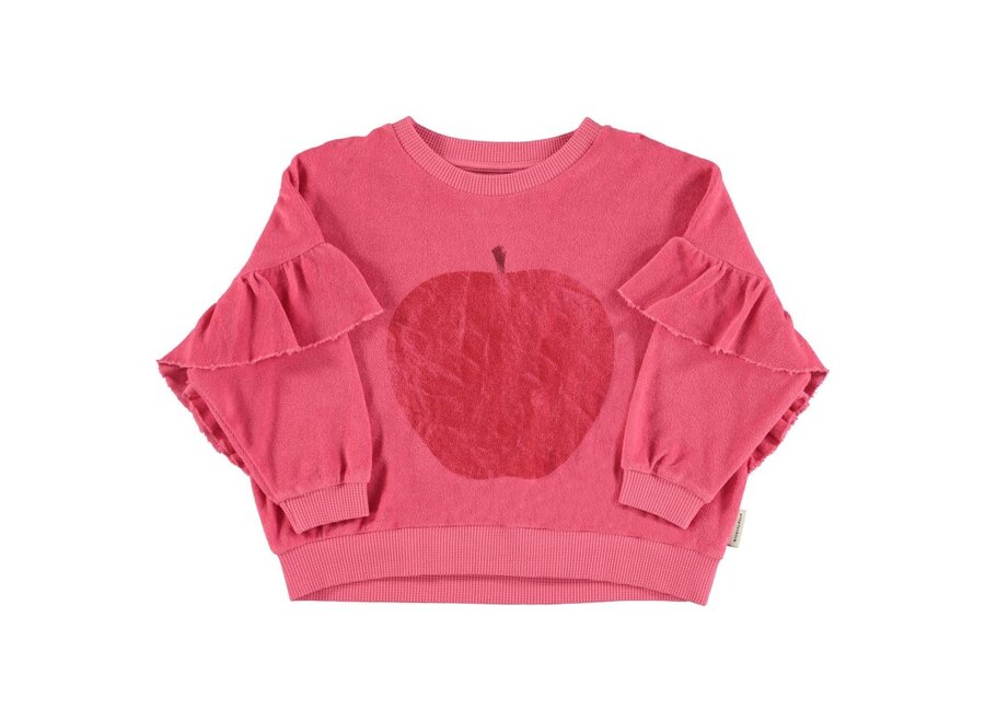 Piupiuchick | Terry Cotton Sweater Strawberry Pink With Red Apple Print