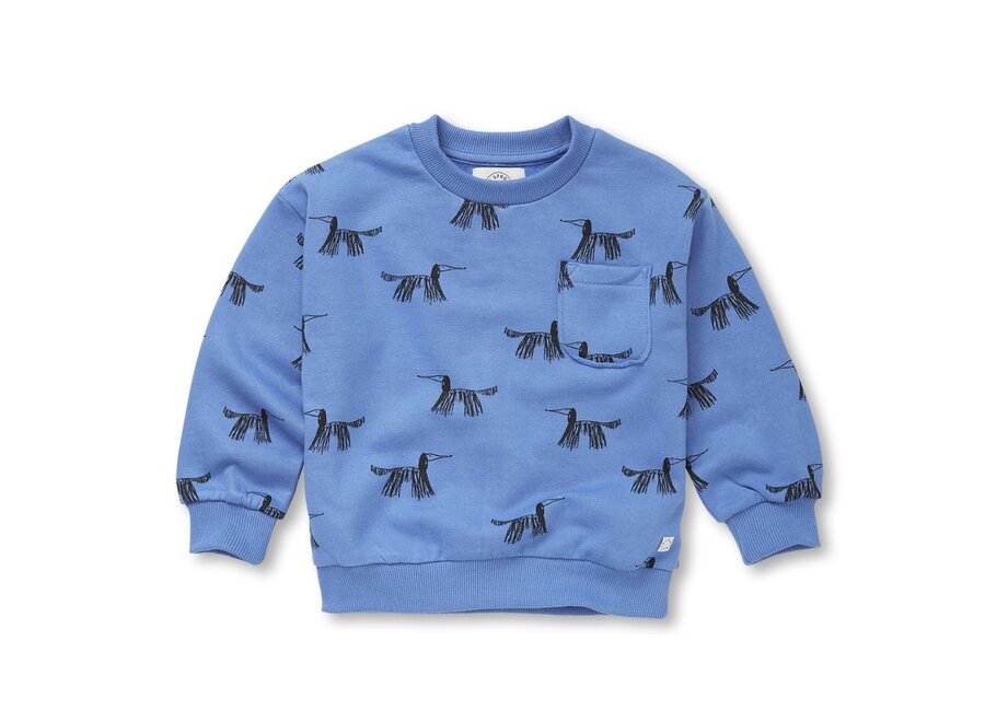 Sweatshirt Pocket Dogs Print Blue Molecule Blue