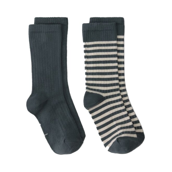 Ribbed Socks GOTS 2-pack Blue Grey / Cream