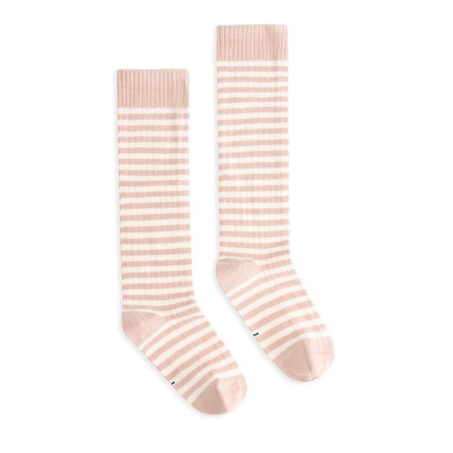 Long Ribbed Socks GOTS Faded Pink Cream