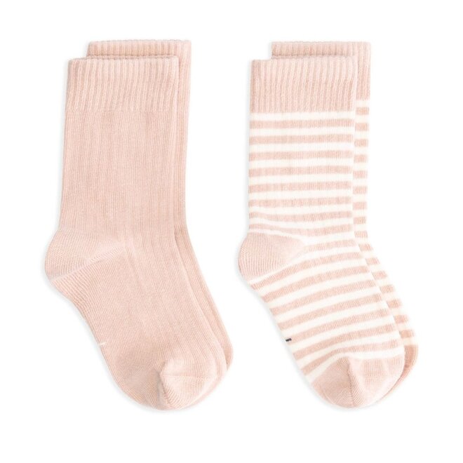 Ribbed Socks GOTS 2-pack Faded Pink Cream