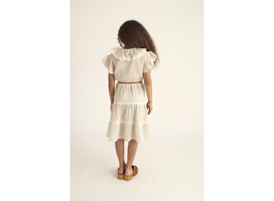 Cozmo | Jana Striped Gauze Crop Top Coffee