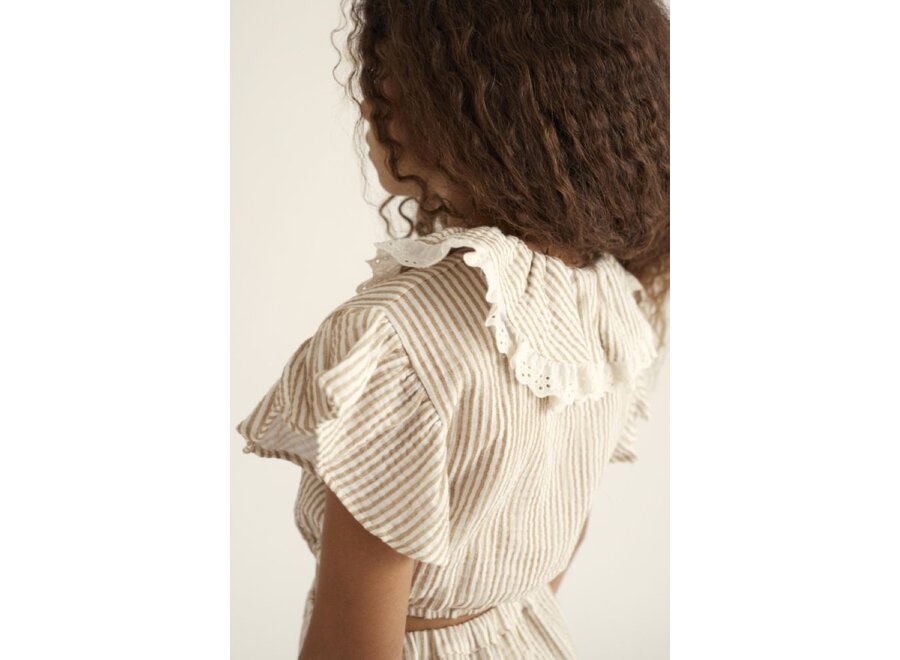 Cozmo | Jana Striped Gauze Crop Top Coffee