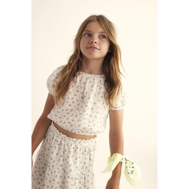 Cozmo | Judy Organic Floral Gauze Top Ivory