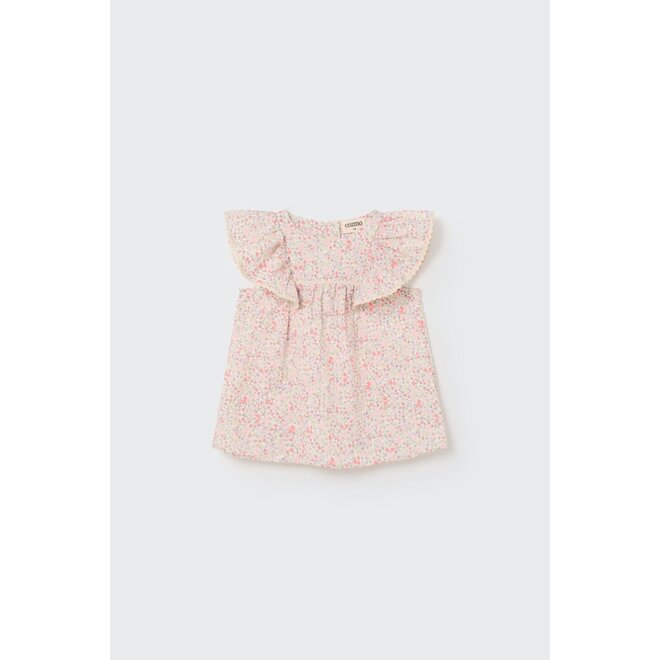 Cozmo | Sophia Organic Floral Baby Dress Neon Coral