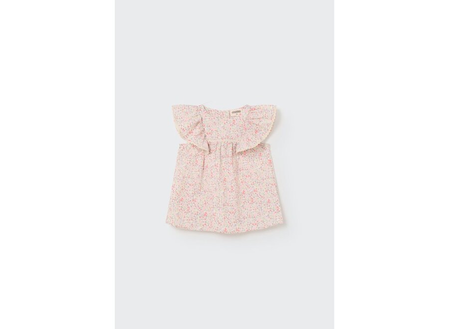 Cozmo | Sophia Organic Floral Baby Dress Neon Coral