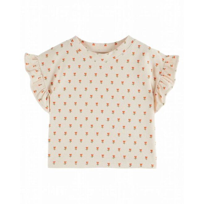 Emile et Ida | T-shirt Eponge Imprime Petite Tulipe Creme