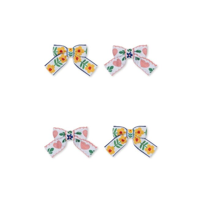 4 Pack Bow Hair Clips White/Rose