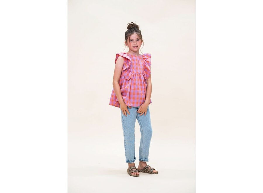 Petit Blush | Ruffle Blouse Check Gamba / Hortensia