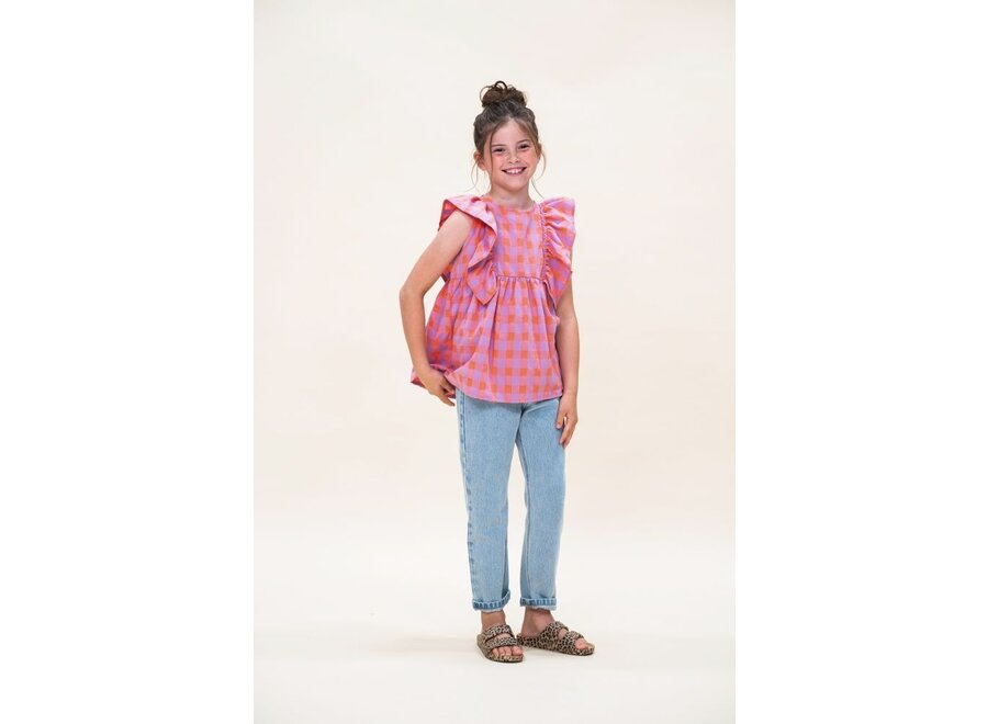 Petit Blush | Ruffle Blouse Check Gamba / Hortensia