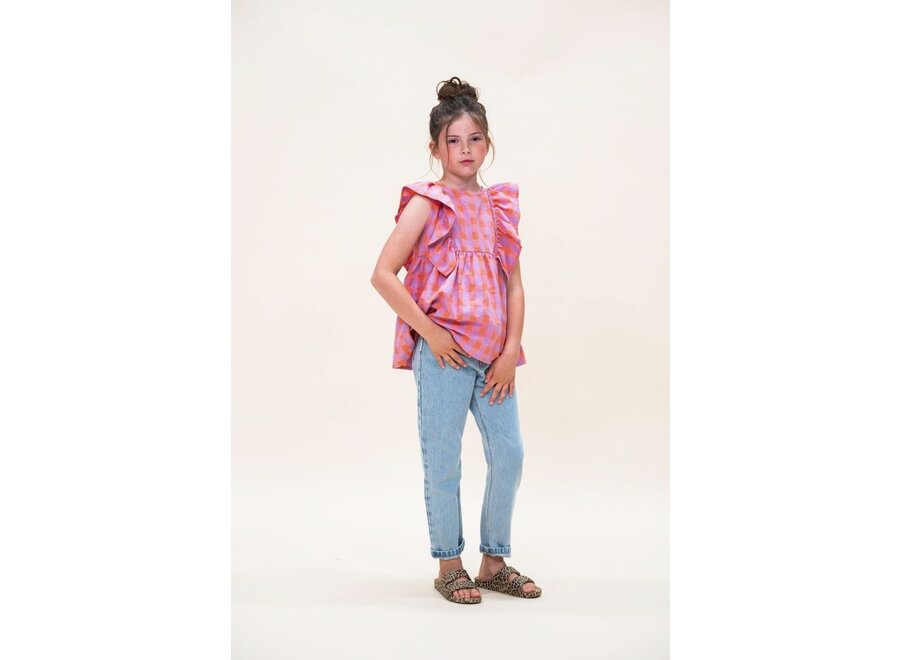 Petit Blush | Ruffle Blouse Check Gamba / Hortensia