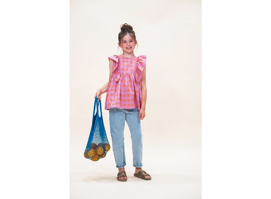 Petit Blush | Ruffle Blouse Check Gamba / Hortensia