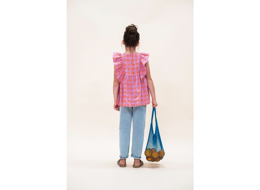 Petit Blush | Ruffle Blouse Check Gamba / Hortensia