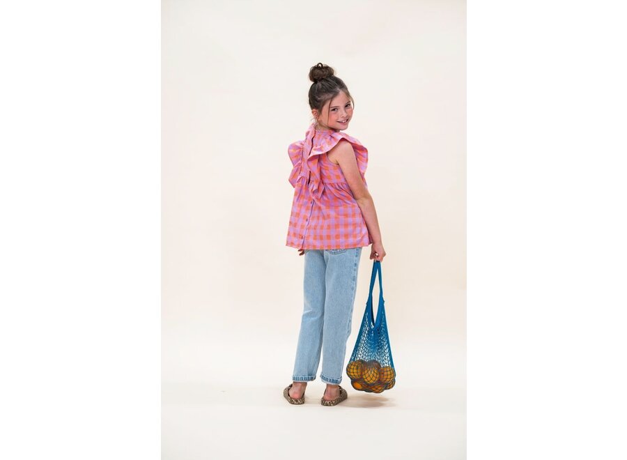 Petit Blush | Ruffle Blouse Check Gamba / Hortensia