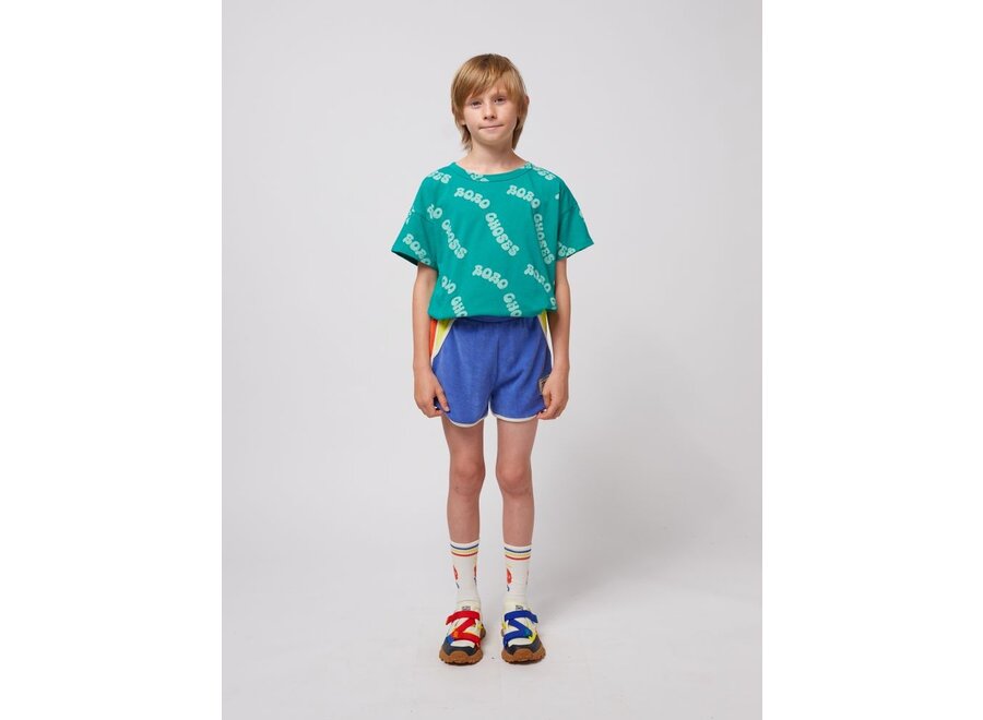 Bobo Choses | Smiling color block terry cloth shorts Blue