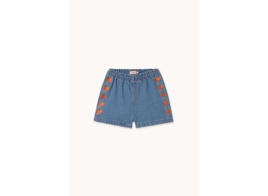 Tinycottons | Strawberries Woven Short Light Blue Denim