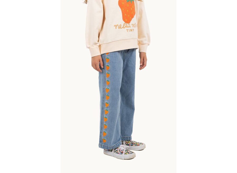 Tinycottons | Strawberries Embroidered Jeans Light blue Denim