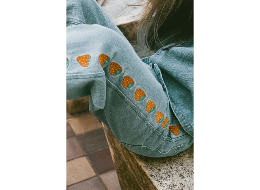 Tinycottons | Strawberries Embroidered Jeans Light blue Denim