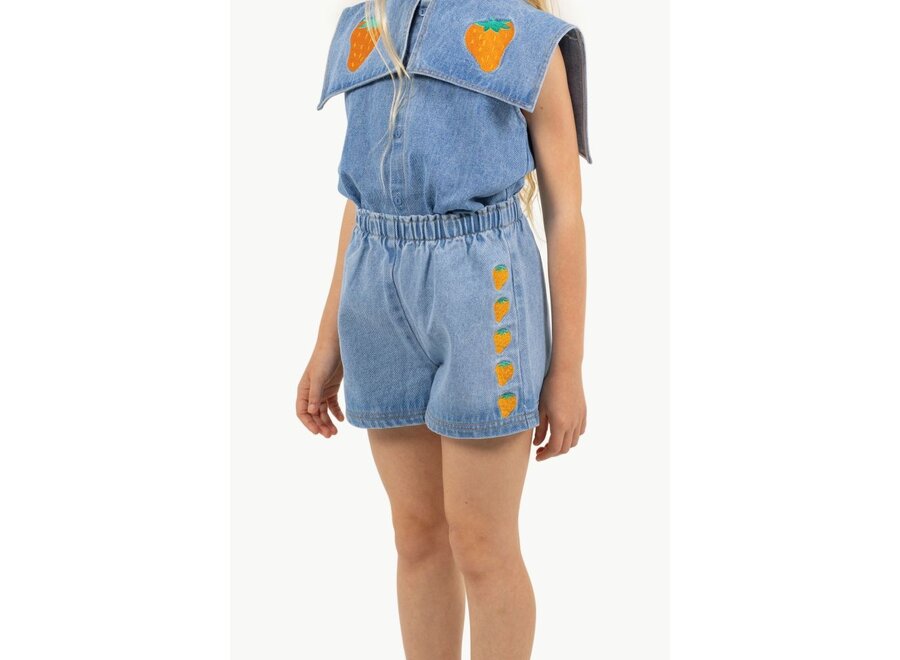 Tinycottons | Strawberries Woven Short Light Blue Denim