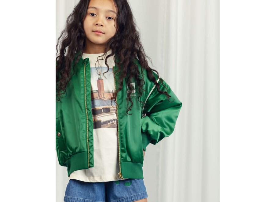 Mini Rodini | Note Chenille Satin Baseball Jacket Green