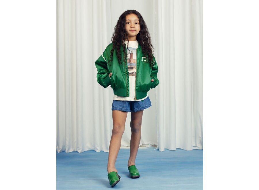 Mini Rodini | Note Chenille Satin Baseball Jacket Green