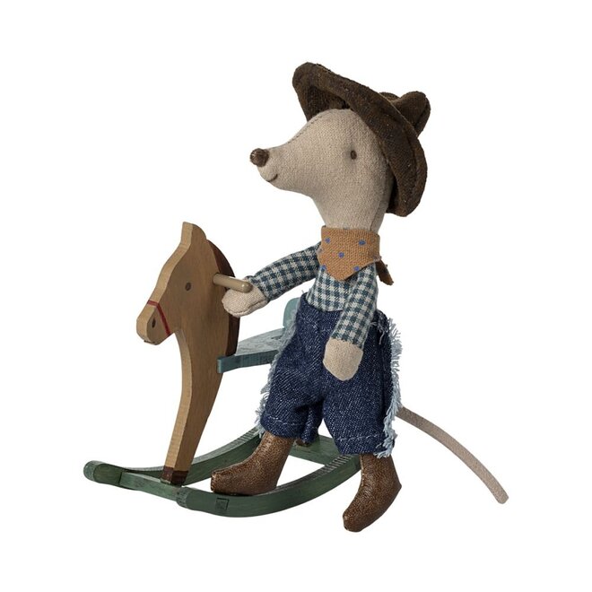 Maileg | Cowboy Mouse On Rocking Horse Little Brother