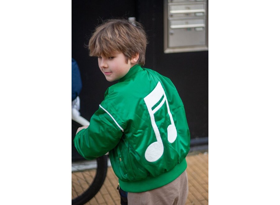 Mini Rodini | Note Chenille Satin Baseball Jacket Green