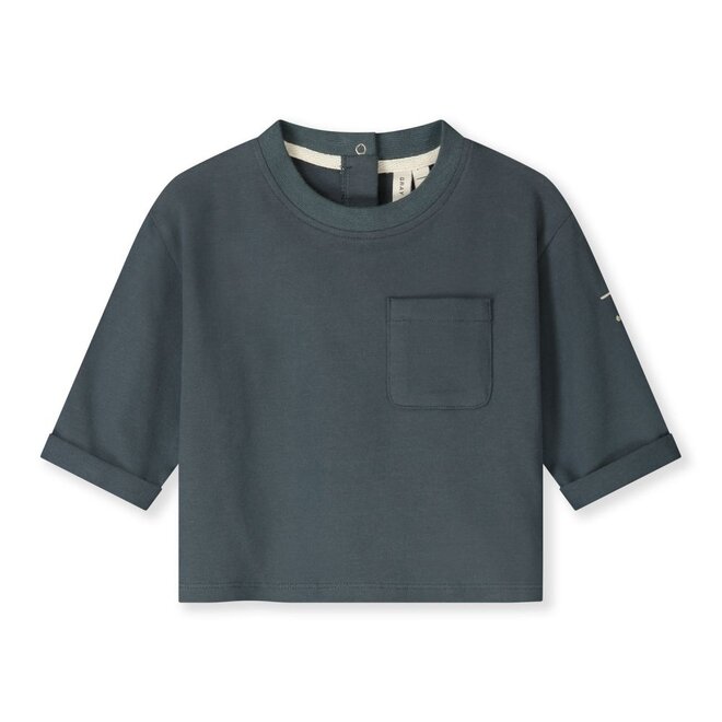 Baby Longsleeve Pocket Tee GOTS Blue Grey