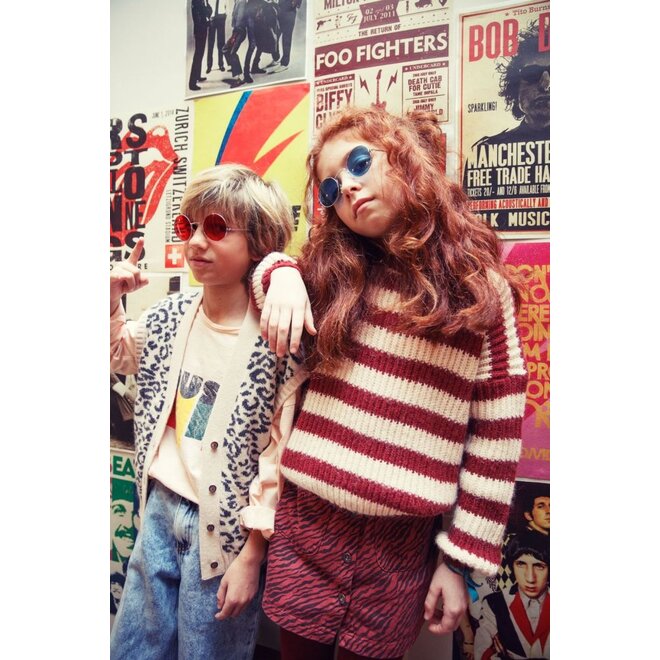 Piupiuchick | Knitted Sweater Bordeaux & Light Pink Stripes