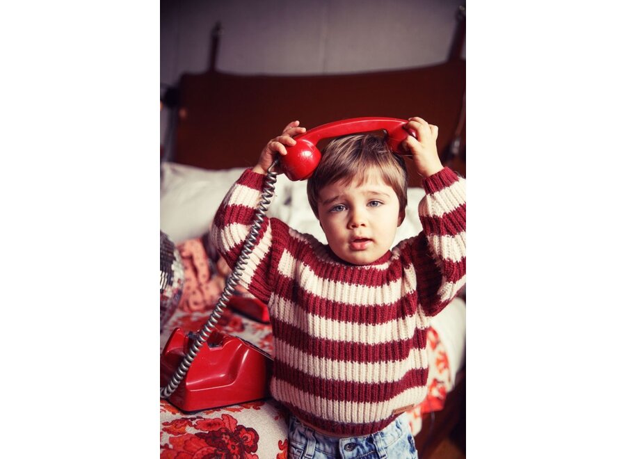 Piupiuchick | Knitted Sweater Bordeaux & Light Pink Stripes