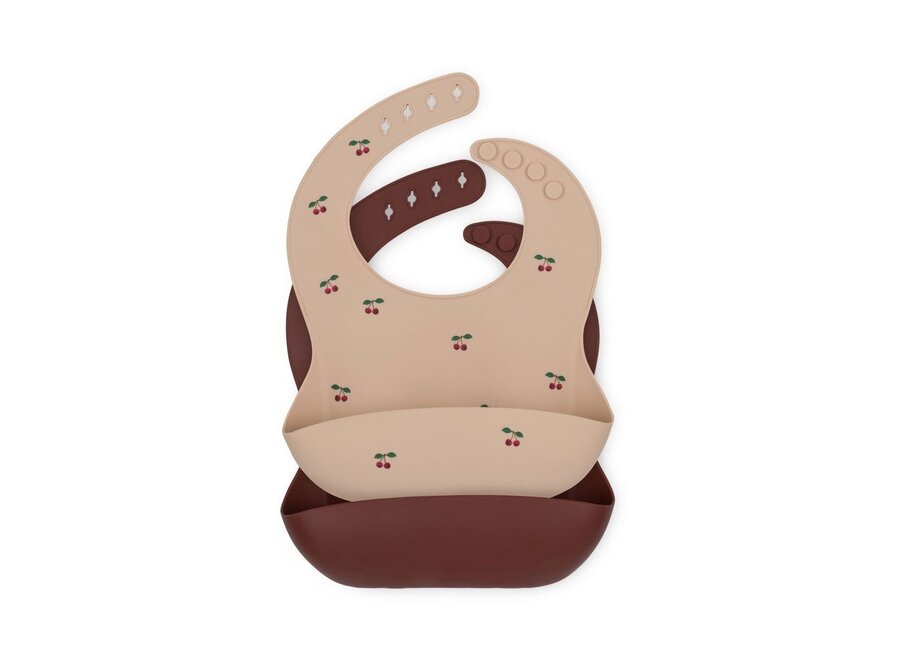 2 Pack Dinner Siliconen Slabbetjes Cherry Mocca