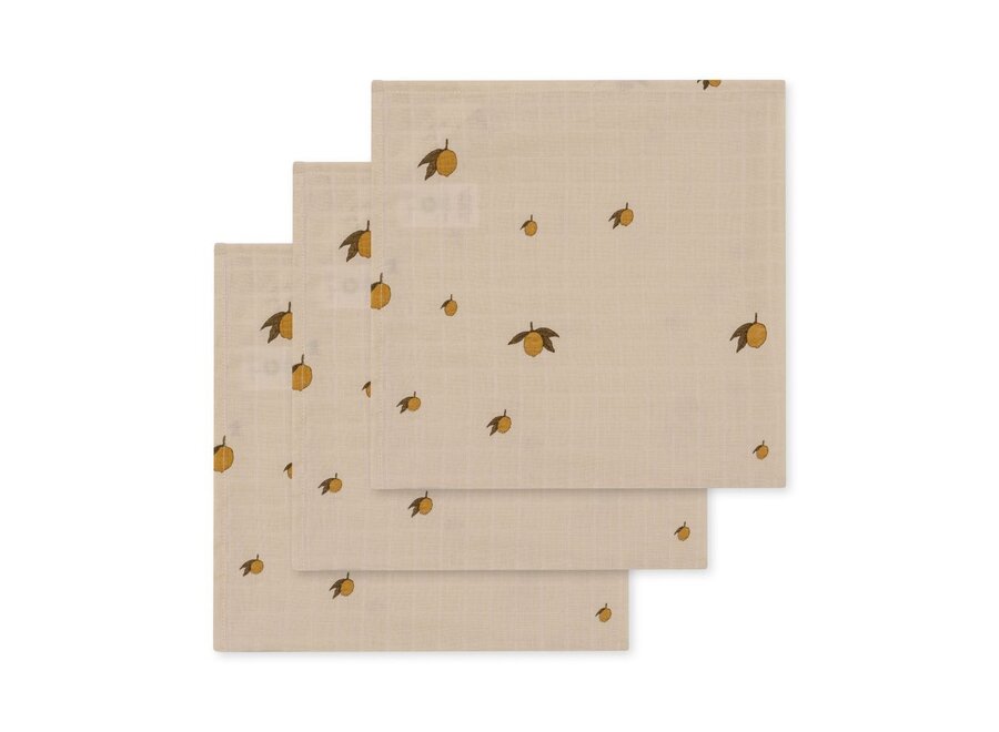3 Pack Muslin Cloth GOTS Lemon