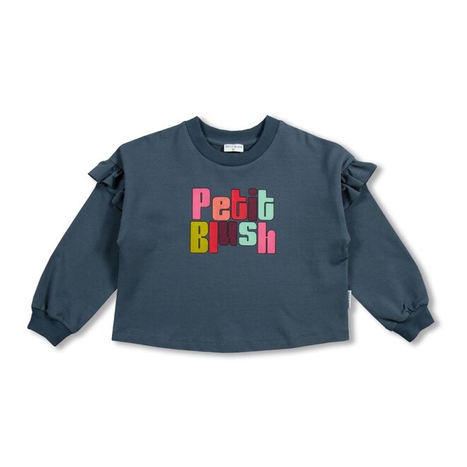 Petit Blush | June Ruffle Sweater Stormy Weather