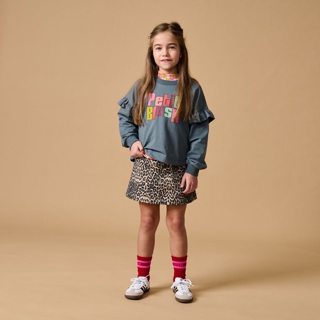 Petit Blush | June Ruffle Sweater Stormy Weather