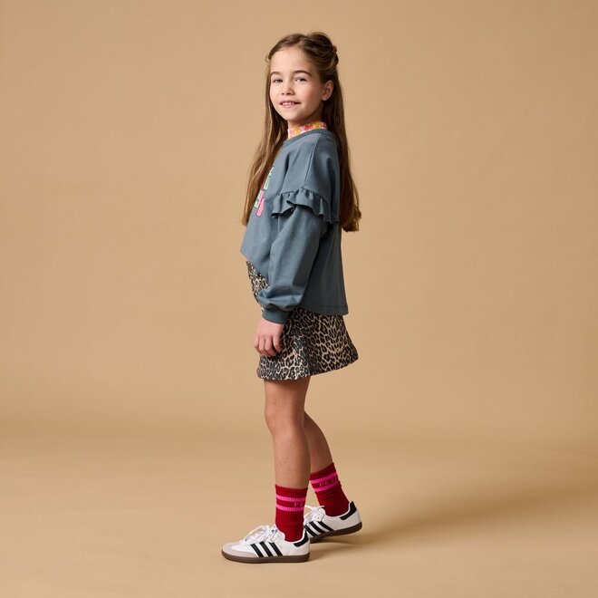 Petit Blush | June Ruffle Sweater Stormy Weather