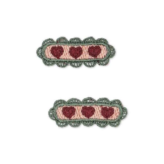 Konges Sløjd | 2 Pack Embroidered Heart Hair Clip Mellow Rose