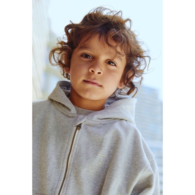 Gray Label | Hooded Cardigan with Zip GOTS Grey Melange