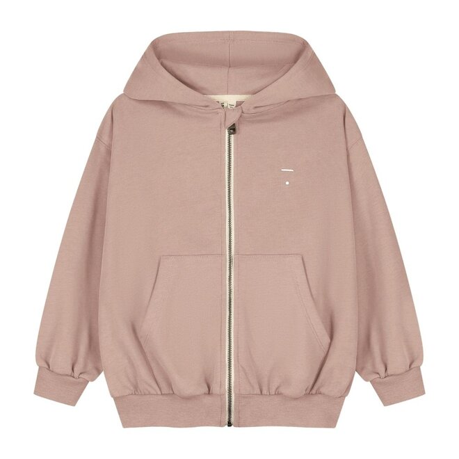 Hooded Cardigan with Zip GOTS Faded Pink