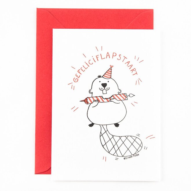 Letterpress Card ‘gefeliciflapstaart’