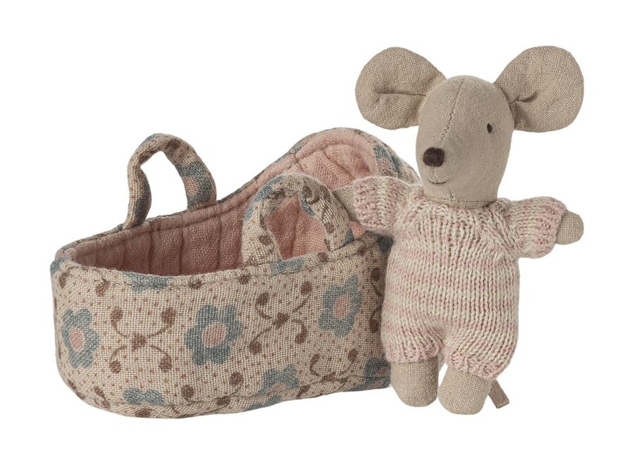 Maileg | Baby Mouse In Carry Cot Rose