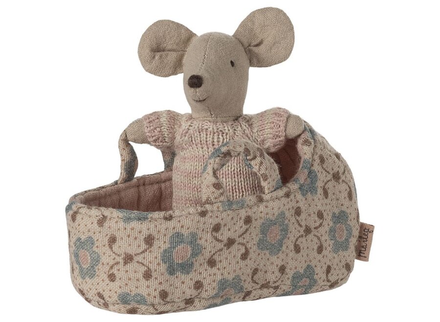 Maileg | Baby Mouse In Carry Cot Rose