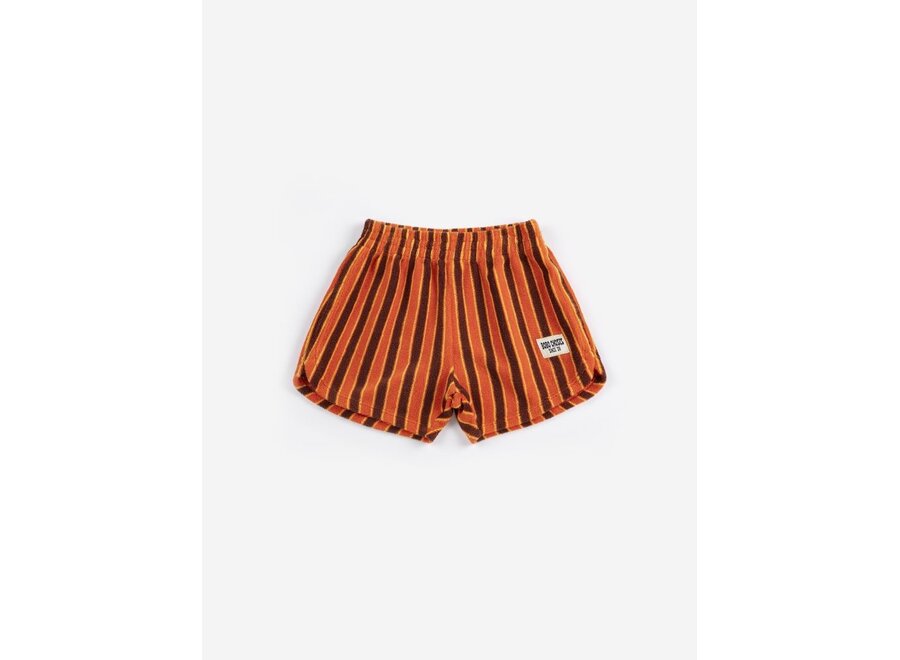 Bobo Choses | Striped Brick Terry Cloth Shorts Orange