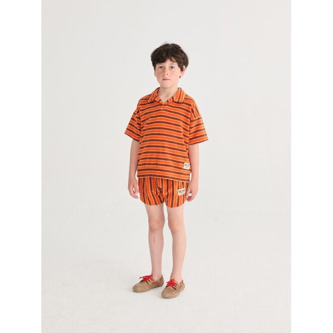 Bobo Choses | Striped Brick Terry Cloth Shorts Orange
