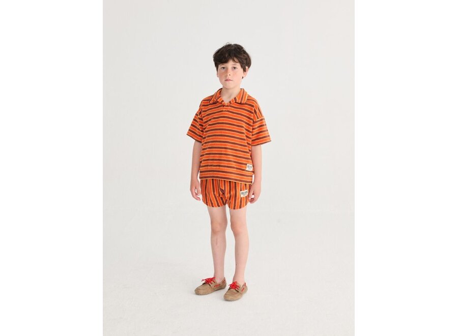 Bobo Choses | Striped Brick Terry Cloth Shorts Orange