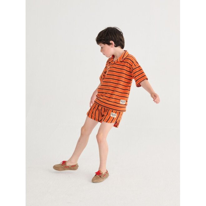 Bobo Choses | Striped Brick Terry Cloth Shorts Orange