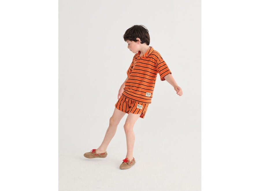 Bobo Choses | Striped Brick Terry Cloth Shorts Orange