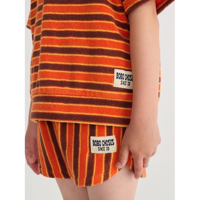 Bobo Choses | Striped Brick Terry Cloth Shorts Orange