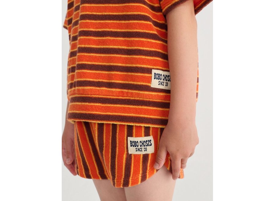 Bobo Choses | Striped Brick Terry Cloth Shorts Orange