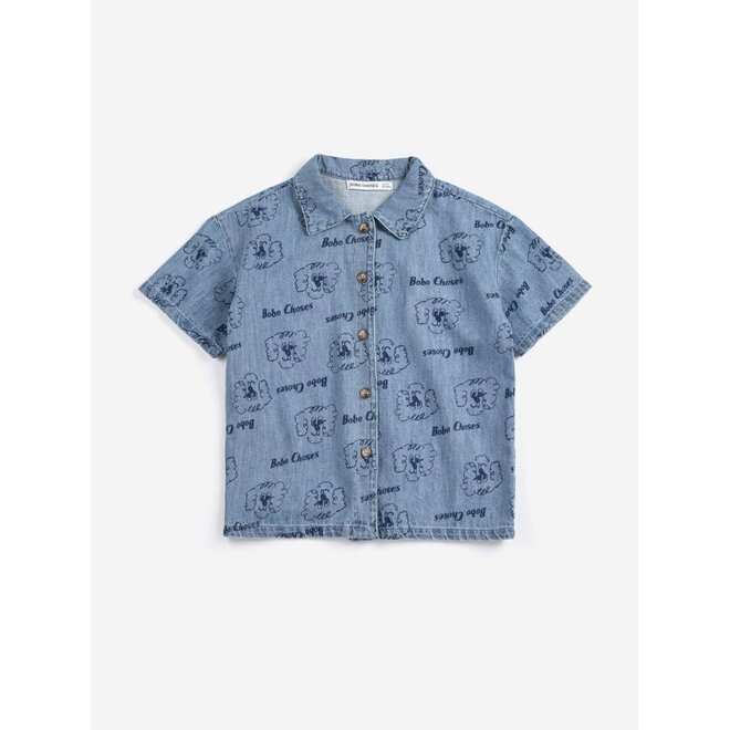 Bobo Choses | Pickle The Dog All Over Denim Shirt Prussian Blue