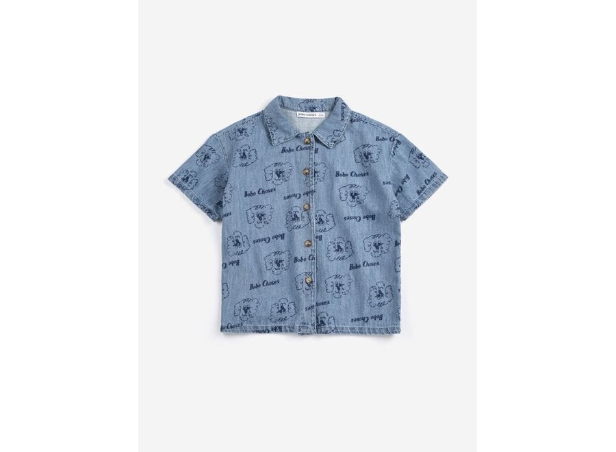 Pickle The Dog All Over Denim Shirt Prussian Blue